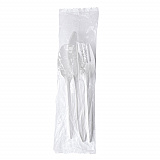 Three-Piece Polystyrene Cutlery Kit, Mediumweight, Fork/Knife/Spoon, Plastic, White, 250/Carton (3KITWHPS)