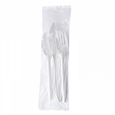 Three-Piece Polystyrene Cutlery Kit, Mediumweight, Fork/Knife/Spoon, Plastic, White, 250/Carton (3KITWHPS)