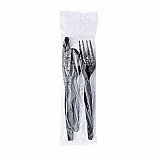 Three-Piece Polystyrene Cutlery Kit, Heavyweight, Fork/Knife/Spoon, Plastic, Black, 250/Carton (3KITHVYBL)