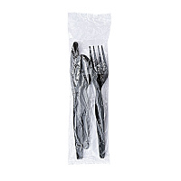 Three-Piece Polystyrene Cutlery Kit, Heavyweight, Fork/Knife/Spoon, Plastic, Black, 250/Carton (3KITHVYBL)