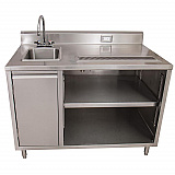 Stainless Steel Beverage Table with Left Sink, Rectangular, 30" x 60" x 41.5", Silver Top, Silver Base/Legs (BEVT3060L)