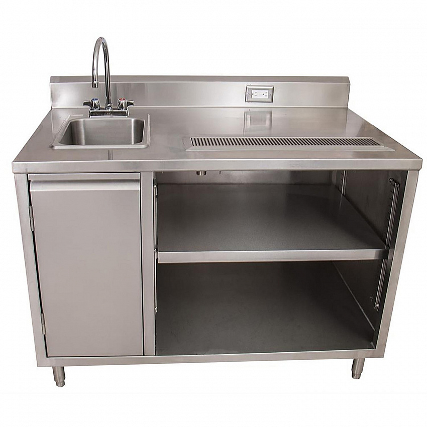 Stainless Steel Beverage Table with Left Sink, Rectangular, 30" x 60" x 41.5", Silver Top, Silver Base/Legs (BEVT3060L)