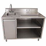 Stainless Steel Beverage Table with Left Sink, Rectangular, 30" x 48" x 41.5", Silver Top, Silver Base/Legs (BEVT3048L)