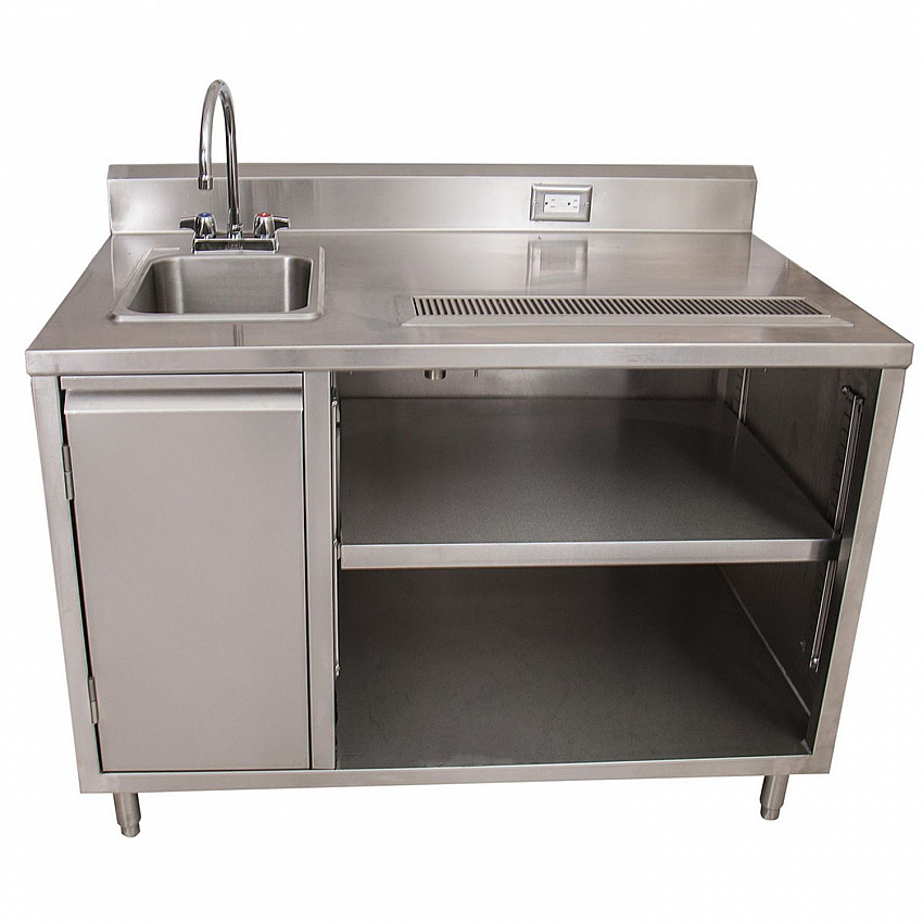 Stainless Steel Beverage Table with Left Sink, Rectangular, 30" x 48" x 41.5", Silver Top, Silver Base/Legs (BEVT3048L)
