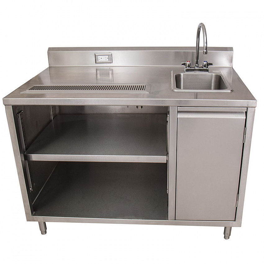 Stainless Steel Beverage Table with Right Sink, Rectangular, 30" x 48" x 41.5", Silver Top, Silver Base/Legs (BEVT3048R)