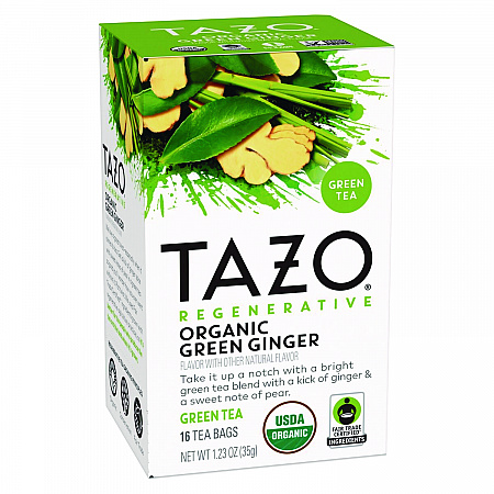 Tea Bags, Organic Green Ginger, 16/Box, 6 Boxes/Carton (00356)