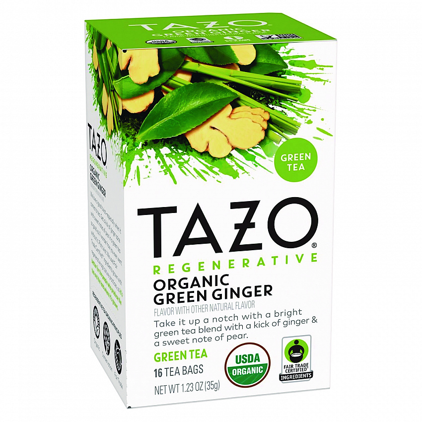 Tea Bags, Organic Green Ginger, 16/Box, 6 Boxes/Carton (00356)