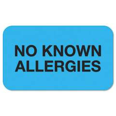 Tabbies Medical Labels, NO KNOWN ALLERGIES, 0.88 x 1.5, Light Blue, 250/Roll (01510)