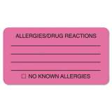 Tabbies Allergy Warning Labels, ALLERGIES/DRUG REACTIONS NO KNOWN ALLERGIES, 1.75 x 3.25, Pink, 250/Roll (01730)