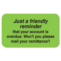 Tabbies Billing Collection Labels, Friendly Reminder, 0.88 x 1.5, Green, 250/Roll (04220)