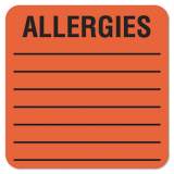 Tabbies Allergy Warning Labels, ALLERGIES, 2 x 2, Fluorescent Red, 500/Roll (40560)