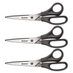 Westcott Value Line Stainless Steel Shears, 8" Long, 3.5" Cut Length, Black Offset Handles, 3/Pack (13402)