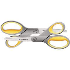 Westcott Titanium Bonded Scissors, 8" Long, 3.5" Cut Length, Gray/Yellow Straight Handles, 2/Pack (13901)