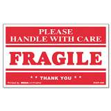Universal Printed Message Self-Adhesive Shipping Labels, FRAGILE Handle with Care, 3 x 5, Red/Clear, 500/Roll (308383)