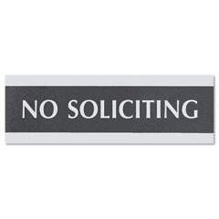 Headline Sign Century Series Office Sign, NO SOLICITING, 9 x 3, Black/Silver (4758)