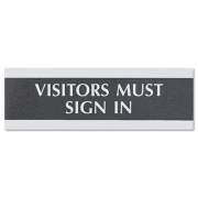 Headline Sign Century Series Office Sign, VISITORS MUST SIGN IN, 9 x 3, Black/Silver (4763)