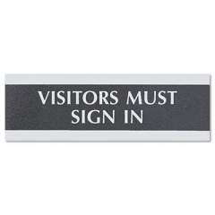 Headline Sign Century Series Office Sign, VISITORS MUST SIGN IN, 9 x 3, Black/Silver (4763)